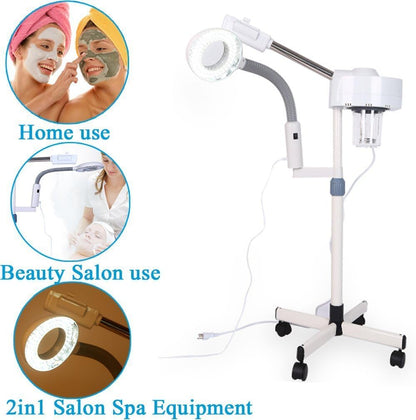 2-in-1 Professionele Vapozone met Gezichtsstoom, 5X Vergrootglas op Standaard, Esthetische Machine voor Schoonheidssalon Gezichtsverzorging