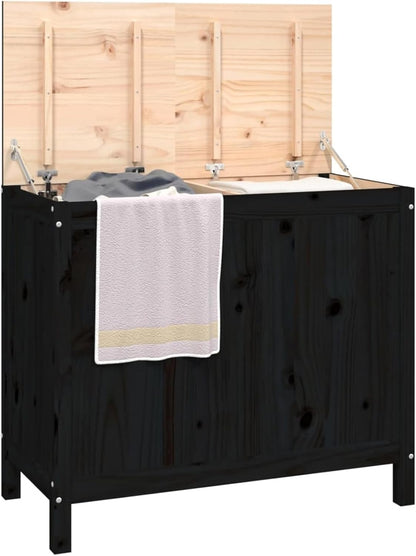 Wasmand – Wäschekorb – Wascheimer – Laundry Basket – Linnenmand – Massief Dennenhout – Twee Compartimenten – Gasveer Deksel