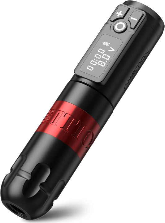 Ambition Soldier Rotating Battery Pen Tattoo Cartridge Machine with 2400mAh Wireless Power Coreless Motor Digital LED Display for Professionals and Beginners Tattoo Artists