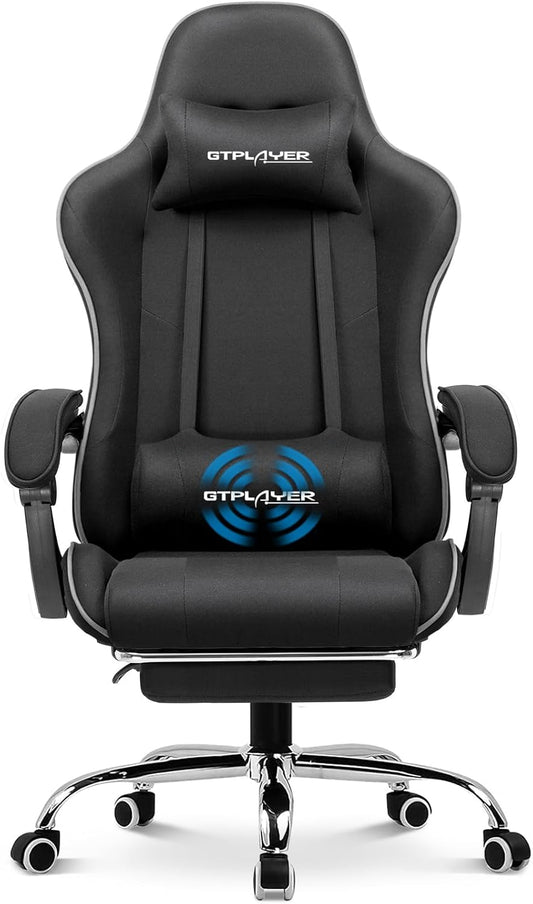 GTPLAYER Game Chair Massage, Gaming Office Chair Ergonomic with Footrest, Adjustable Headrest and Lumbar Support, Height Adjustable,Black Fabric