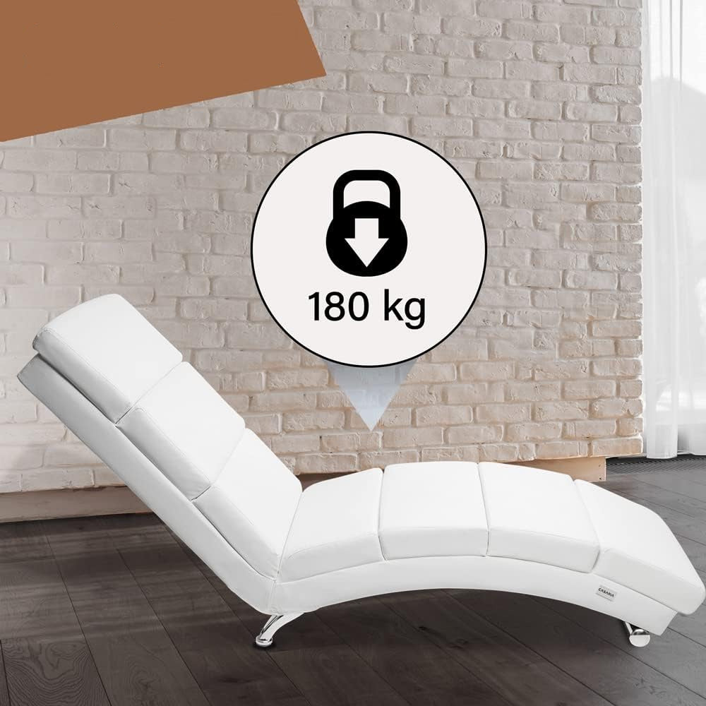 Casaria Relax Chair XXL London 186 x 89 x 55 cm Ergonomic Faux Leather Padded 180 kg Load Capacity Living Room Office Indoor Chaise Lounge Relax Chair White - QUORE