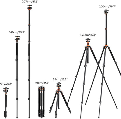 Camerastatief – Fotostatief – Driepoot – Tripod – Videostatief – Verstelbaar van 49 tot 200 cm – Twee-in-één Monopod met 360° Balhoofd