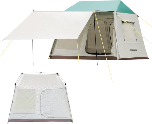 EULANT Campingtent voor 2-4 personen, ideaal voor outdoor/tuin/vissen/festivals, mooie luxe tent met buitentent en extra afdekking, waterdicht 3000 mm