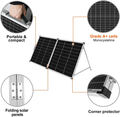DOKIO Draagbaar zonnepaneel, 200 W, monokristallijn, met zonne-laadregelaar, 2 USB-poorten