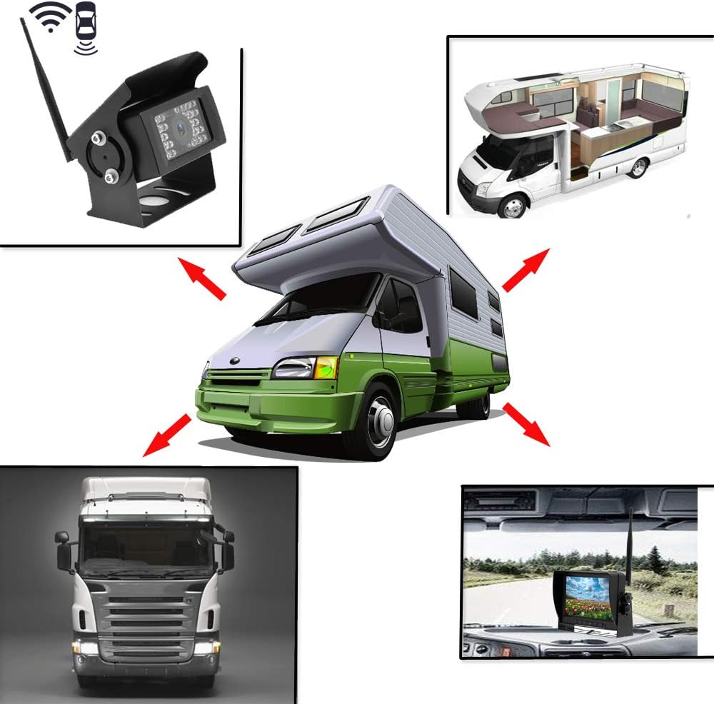 Draadloze achteruitrijcamera, HD, 1080p, 7 inch, autocamera met goed nachtzicht, 2 split-front-view, IP68, waterdicht, achteruitrijcamera's voor camper, aanhanger, bus, camping, vrachtwagen, caravan