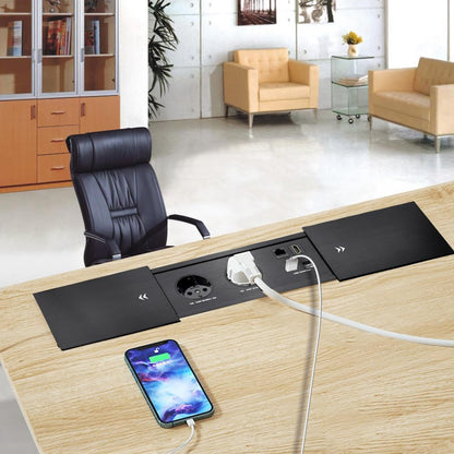 Connectiviteits-box, conferentietafel, power box met 2 stopcontacten + 1 USB-A en type C-oplader + 1 CAT6+ 1 HDMI/USB-C gegevens (zwart) (sliding)