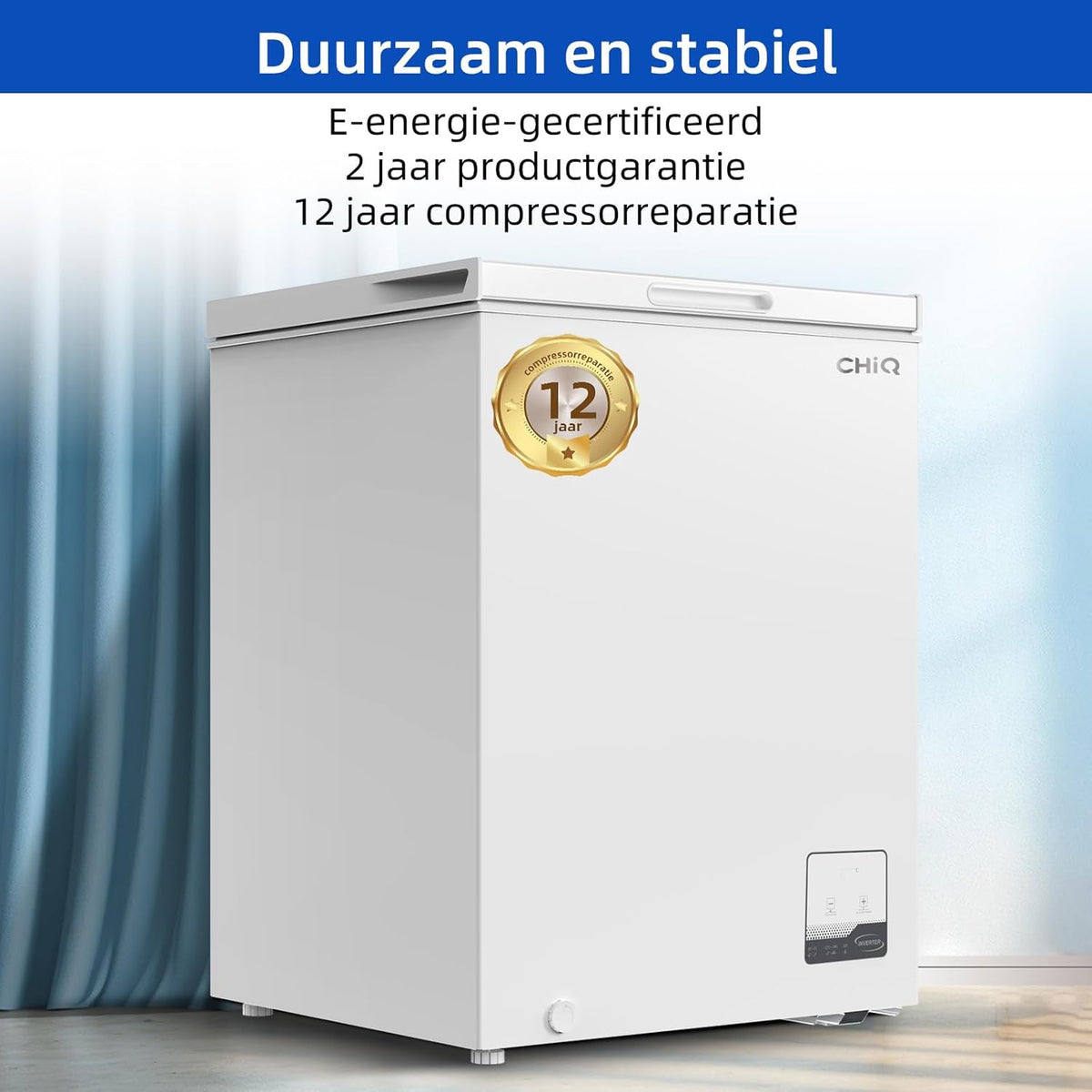 CHiQ FCF142DE, Vrieskist, 142 L, Inverter Technologie, Digitaal LED Display, Snelvriezen tot -32℃, Wit, 39 dB, 12 Jaar Garantie op Compressor