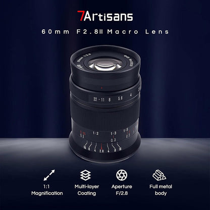 7artisans 60mm F2.8 II V2.0 APS-C macrolens, compatibel met Fuji X-mount camera's Camera's X-A1 X-A10 X-A2 X-A3 A-AT X-M1 XM2 X-T1 X-T3 X -T10 X-T2 X-T20 X-T30 X-Pro1 X-Pro2 X-E1 X-E2 E-E2s X-E3