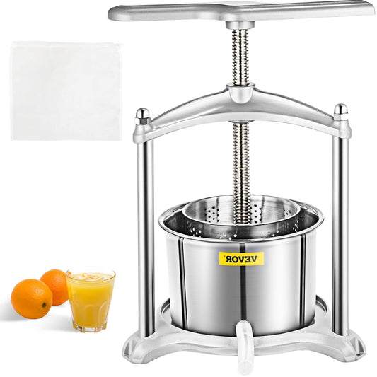 Fruitwijnpers – Sapcentrifuge – Fruitschudder – Mostpers – Handappelpers – Roestvrij Staal & Aluminium – 3 Liter Inhoud – Arbeidsbesparende T-Vormige Handgreep – Eenvoudig Te Reinigen