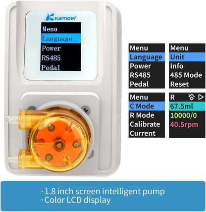 Kamoer M1-STP intelligente peristaltische pomp, 24 V, verstelbare stappenmotor, vloeistofdoseerpomp met lage debiet, programmeerbaar, met besturing voor laboratoriumaquarium, 0-88 ml/min