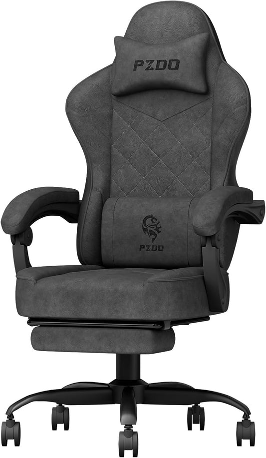 Gaming Stoel – Ergonomische Computerstoel – Bureaustoel – Gamestoel – PC-Stoel – Verstelbare Rugleuning – Ademend Technische Stof – Voetensteun – Hoofdsteun – Lendenkussen – Max 150 kg – Zwart