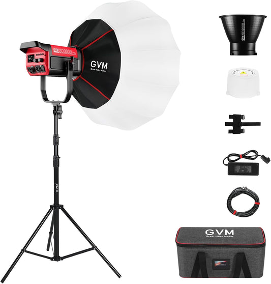 GVM 300W COB Fotolamp, tweekleurige videolamp met lantaarns met lantaarns met lampions, softbox en lichtstatief, CRI 97+ CCT 2700K ~6800K, 12 verlichtingsscènes, app-bediening, led-studiolamp voor