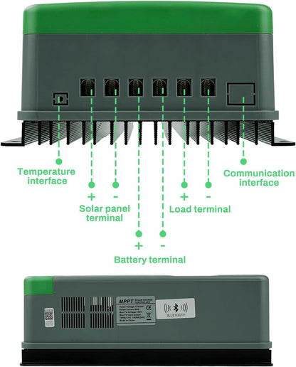 60A MPPT laadregelaar zonne-energie automatische detectie 12V/24V MPPT-laadregelaar LCD-digitaal display maximale nullastspanning van het zonnepaneel 100 V, dual USB, grijs-groen