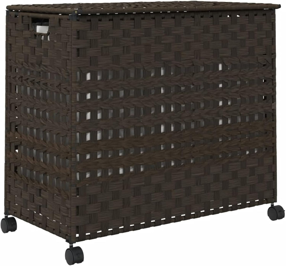 Wasmand Met Wieltjes – Wasbak – Laundry Basket – Wascontainer – Wasmand Rattan – Handgeweven Rattan & 3 Vakken – Inclusief Wielen Met Remmen
