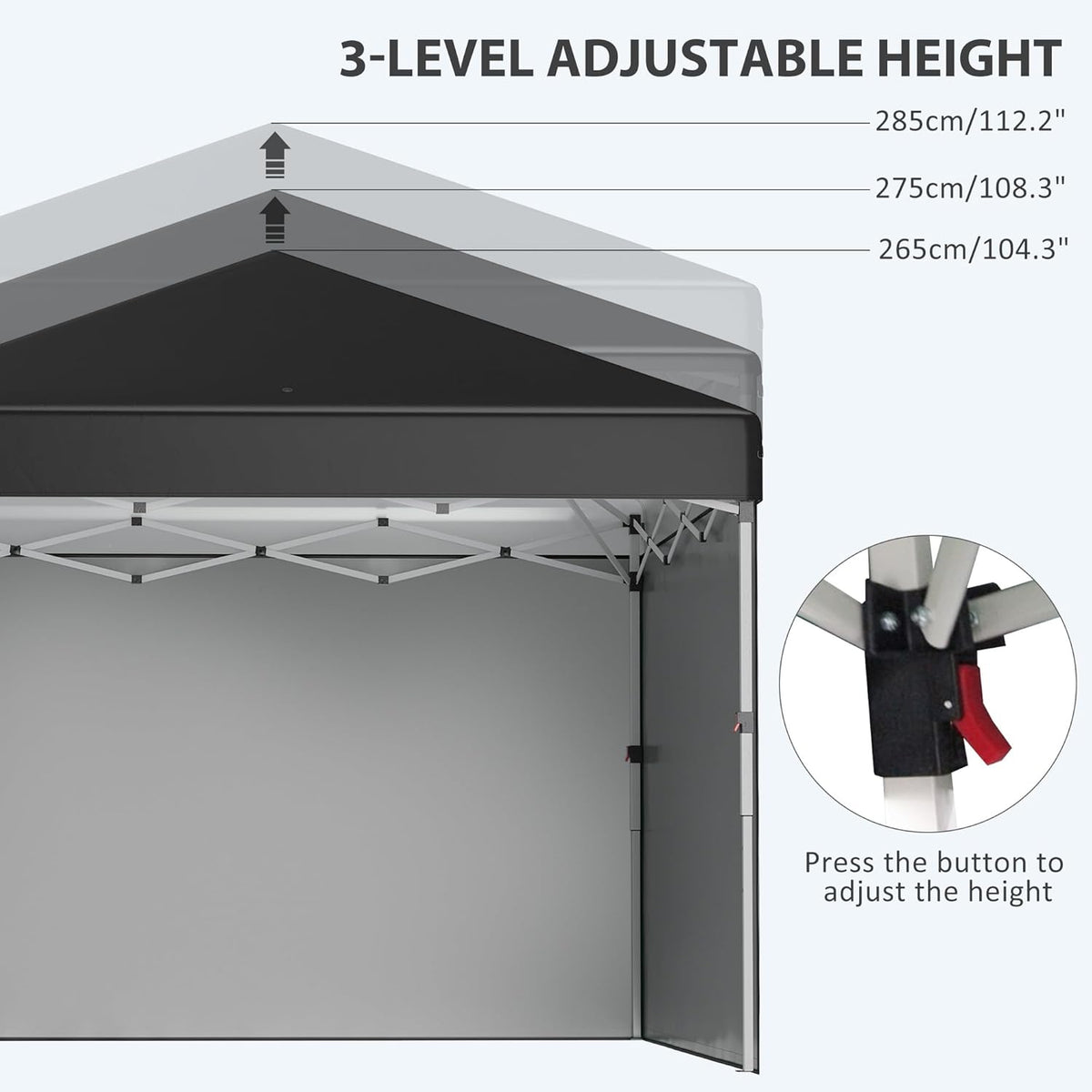Outsunny 3 x 3 (M) pop-up paviljoen met 3 zijwanden, beengewichtzakken en tas op wielen, in hoogte verstelbare partytent, evenementenonderdak voor tuin, terras, zwart