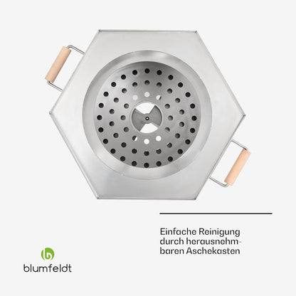 Blumfeldt Stationaire Braséro met regenhoes, houten handgrepen, 360° uitzicht op het vuur, voor tuin en terras
