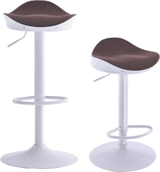 Kidol & Shellder Barkruk, eetkamerstoelen, set van 2, wit, bruin, fleece, teddy in hoogte verstelbaar, 360 graden van PU en metaal, voor huis, keuken, toonbank, bistro