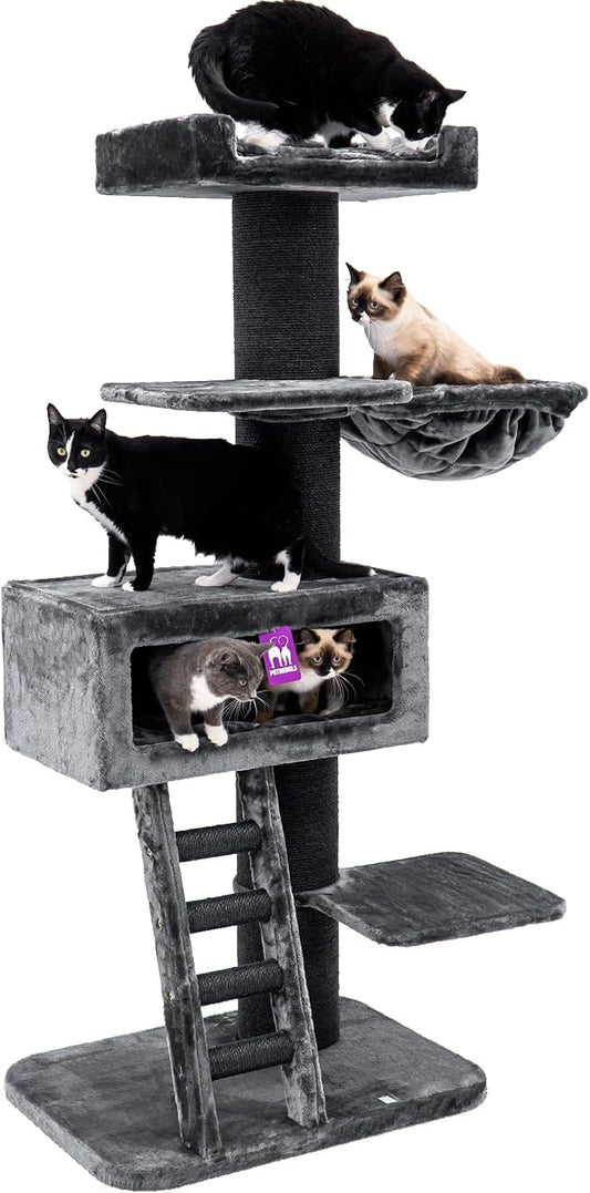 Kattenkrabpaal – Krabpaal Kat – Klimpaal Kat – Kattenboom – Krabmeubel – Zwart – 179 cm Hoog – Extra Stabiele Basis