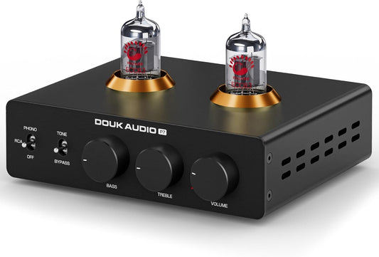 Douk Audio P7 Phono Voorversterker: ECC83 Buizen Draaitafel Voorversterker met Gebalanceerde XLR Uitgang, Hoogdoorlaatfilter, Bas & Hoogteregelaar, Bypass voor MM Platenspeler, Versterker, Luidspreker
