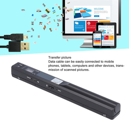 Draagbare Scanner, Handscanner voor A4-documenten/foto/foto's/bon, 900DPI Mobiele Handscanner in Kleur, PDF/JPG-formaat, USB 2.0, Wanddocumentscanner, 8,27 Inch (BLACK)