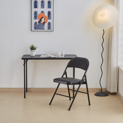 KAIHAOWIN Opvouwbare tafelstoelset, zwarte vinyl klapkaart, tafelstoel, geen montage nodig, lichtgewicht opvouwbare tafelstoelset voor dagelijks gebruik binnen/buiten/camping