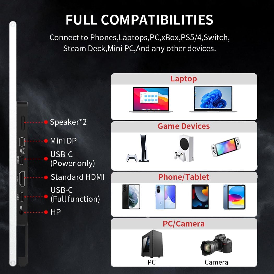 Portable Monitor Touch Screen 14 inch 2K, 2560x1440 100% P3 1Ms Mobile Display, AES Stylus Pen Support, Eye Care Portable Monitor - QUORE