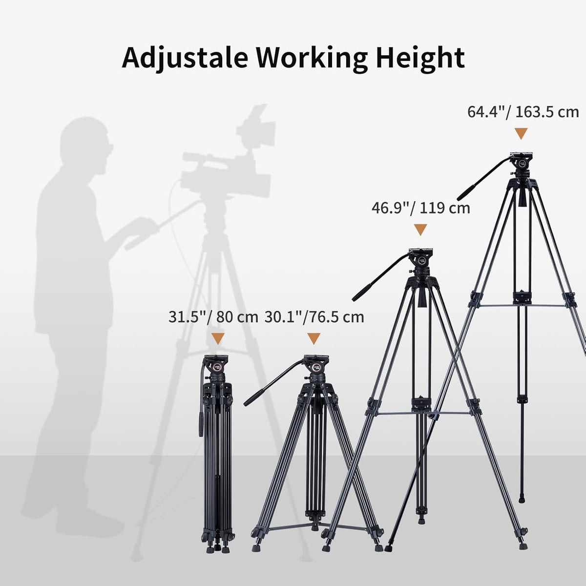 Videostatief – Camerastatief – Filmstatief – DSLR Statief – 162,5 cm Aluminium – 360° Vloeistofkop en Mid-Level Spreader