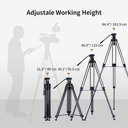 Videostatief – Camerastatief – Filmstatief – DSLR Statief – 162,5 cm Aluminium – 360° Vloeistofkop en Mid-Level Spreader
