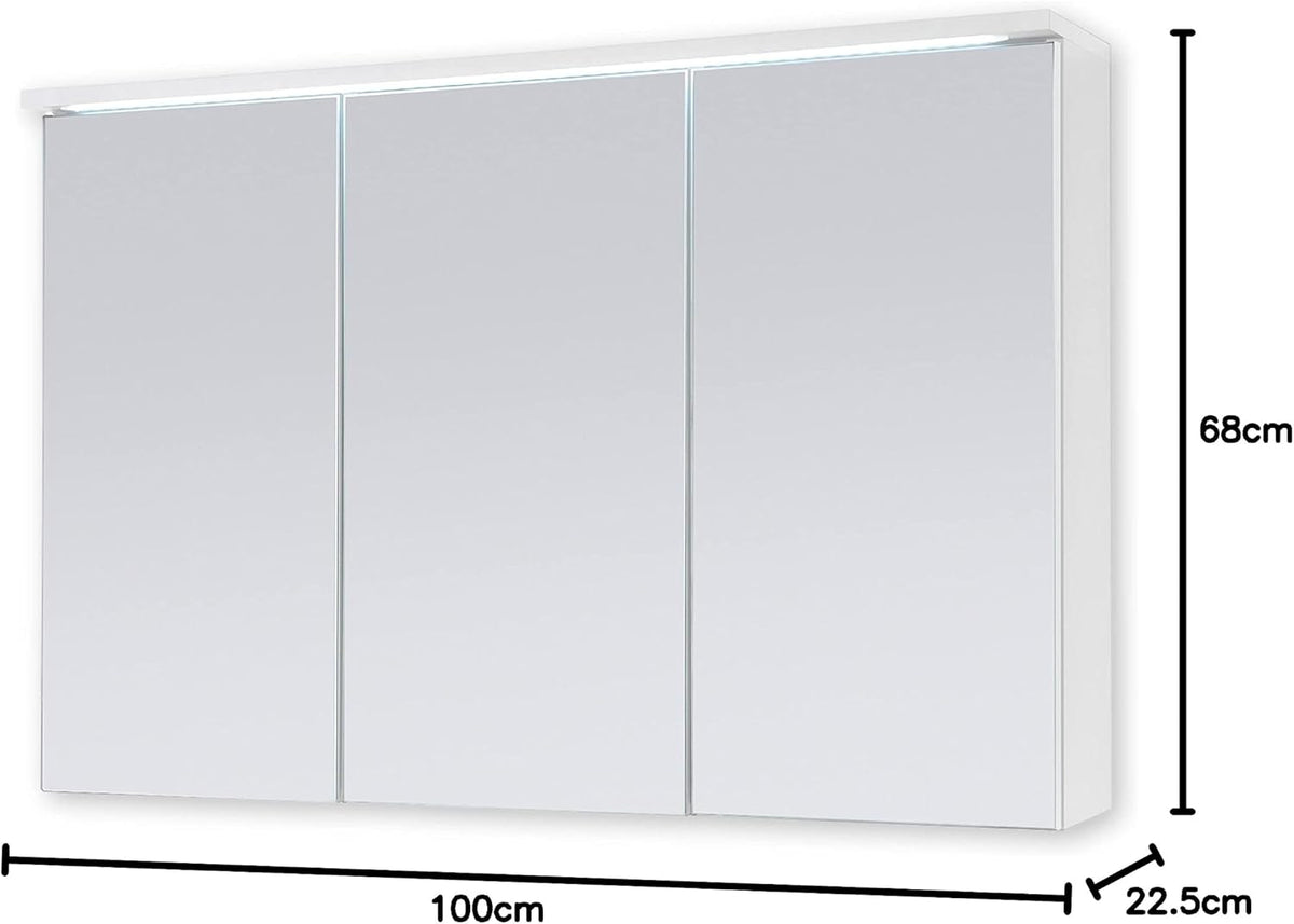 Stella Trading TWO Spiegelkast met ledverlichting in wit, badkamerspiegelkast met veel opbergruimte, 100 x 68 x 22,5 cm (b x h x d) - QUORE