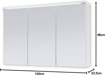 Stella Trading TWO Spiegelkast met ledverlichting in wit, badkamerspiegelkast met veel opbergruimte, 100 x 68 x 22,5 cm (b x h x d) - QUORE