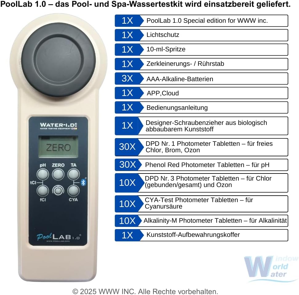 Elektronische Watertester – Zwembadtester – Spa Tester – Watertestapparaat – Watermeter – Meet 15 Waterparameters – Bluetooth Met App