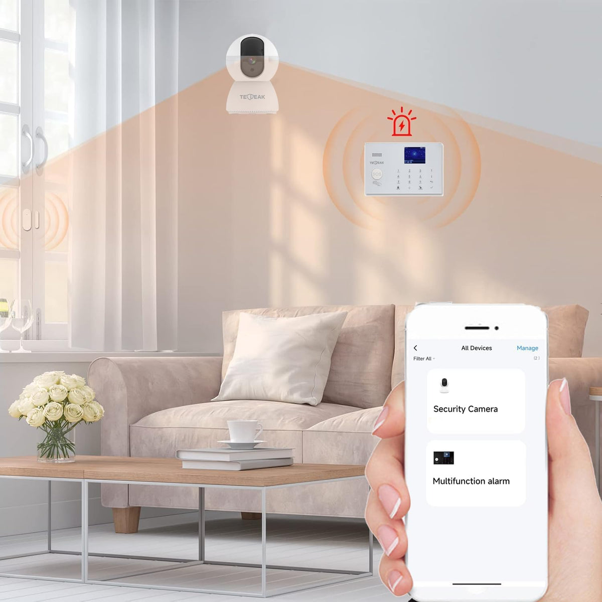 GSM/WLAN alarminstallaties, compleet systeem met bewakingscamera's, TECPEAK alarminstallatie, huisbeveiligingsset (KIT3)