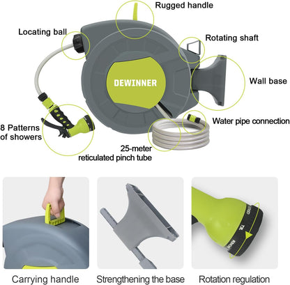 Slanghaspel voor wandmontage, 28 + 2 m, automatische wandwikkelaar, met sproeikop