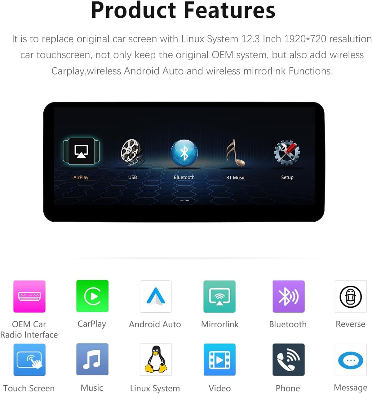 Multimedia Speler – Auto Radio – Touchscreen Navigatie – Carplay Systeem – Android Auto Interface – 12,3 Inch HD Scherm – Duale Besturingssystemen