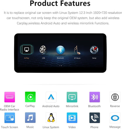 Multimedia Speler – Auto Radio – Touchscreen Navigatie – Carplay Systeem – Android Auto Interface – 12,3 Inch HD Scherm – Duale Besturingssystemen