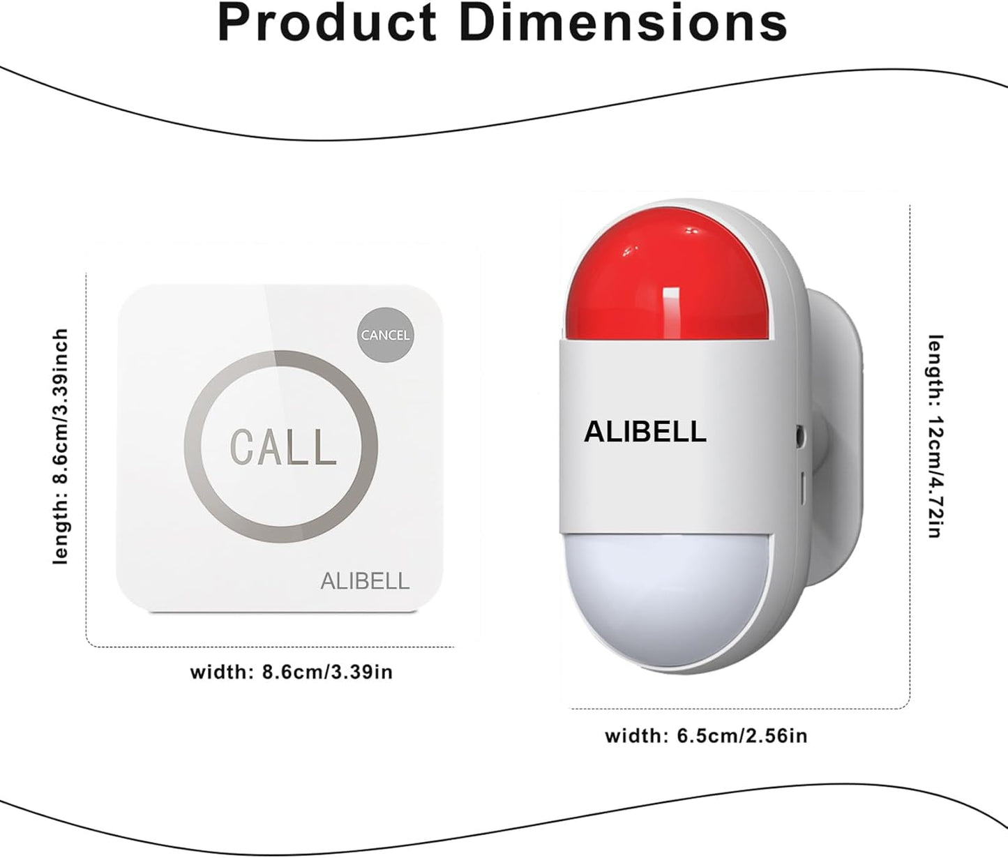 ALIBELL Persoonlijk alarm 120 dB sirene, noodsituatie, veiligheidssysteem voor huis/bedrijf/fabriek, 4 noodoproepknoppen + 2 sirene (werkt op batterijen en Plug-in Netstroomvoorziening)