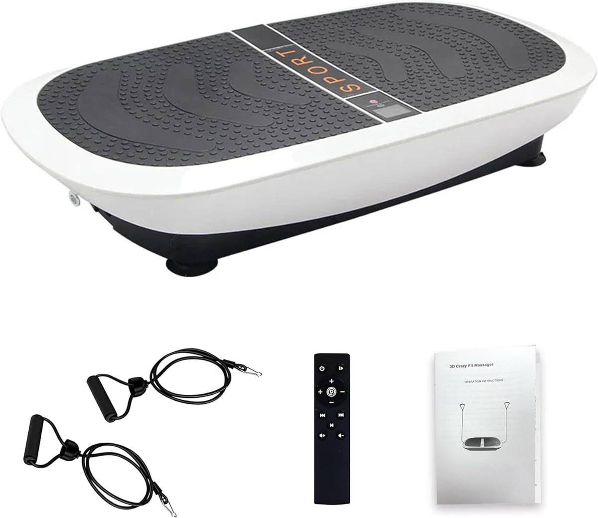 3D Crazy Fit Vibration Plate, Oscillation and Pulsation with Dual Motor, 80 Speeds, Remote Control and Resistance Bands, Full Body Fitness Device for Home, Maximum Load 150 kg - QUORE