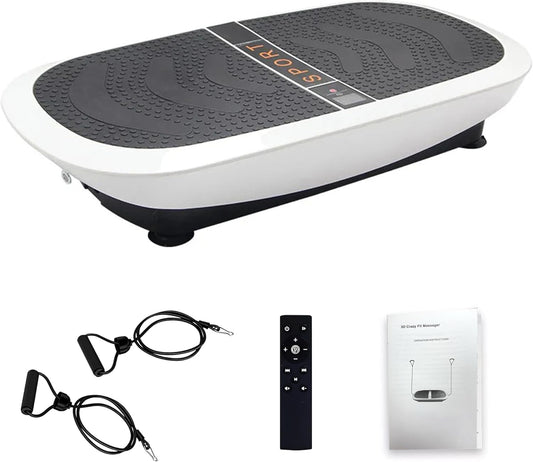 3D Crazy Fit Vibration Plate, Oscillation and Pulsation with Dual Motor, 80 Speeds, Remote Control and Resistance Bands, Full Body Fitness Device for Home, Maximum Load 150 kg - QUORE