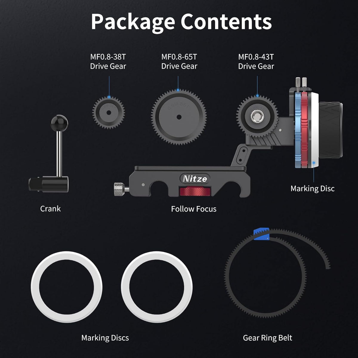 Volgfocus – Follow Focus – Scherpstelunit – Scherpstelwiel – Handmatige Focus – Voor 15 mm Dubbele Staven – 3 Verwisselbare Aandrijftandwielen – A/B-Hardstops & 360° Instelbaar