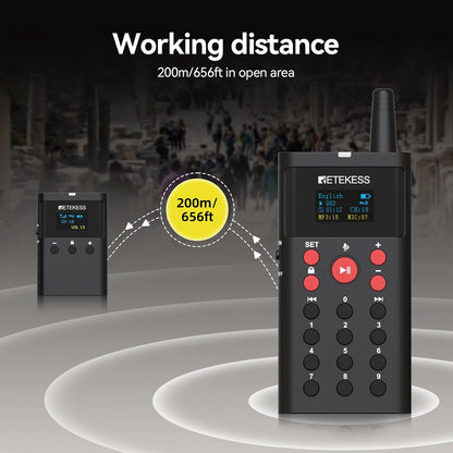 Retekess TT127 Audio Whisper Tour Guide System, Tour Guide System, Uitlegmodus voor Twee Personen, On-Demandfunctie, 200 m, voor Museumtentoonstellingen(1 zenders 10 ontvangers)