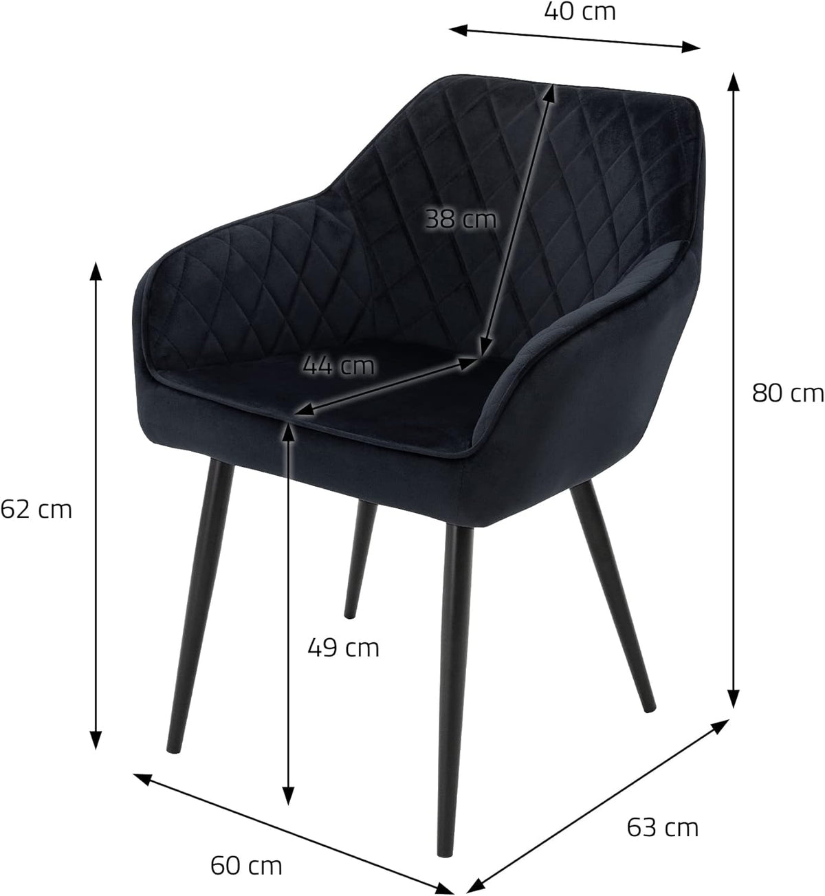 Eetkamerstoelen – Stoelen – Eettafelstoelen – Armstoel – Design Stoelen – Zwart Fluweel – Ergonomisch Comfort – Metalen Poten