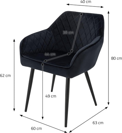 Eetkamerstoelen – Stoelen – Eettafelstoelen – Armstoel – Design Stoelen – Zwart Fluweel – Ergonomisch Comfort – Metalen Poten