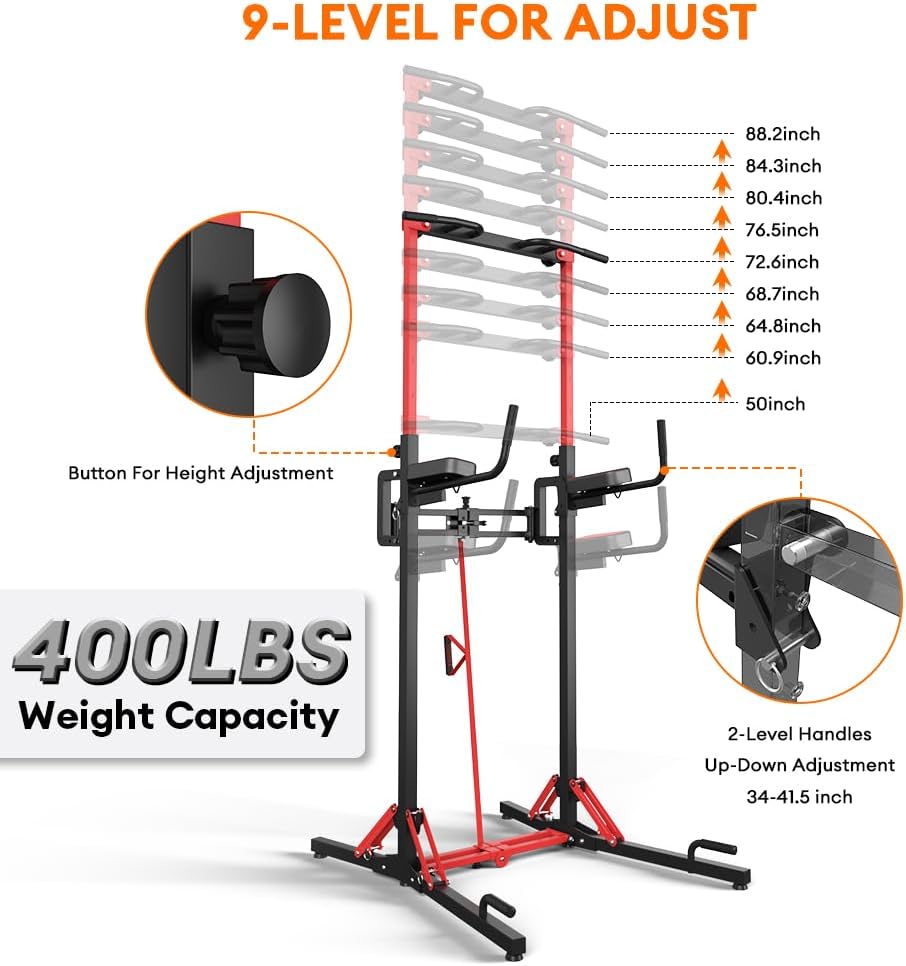 ONETWOFIT Foldable Power Tower Dip Station and Power Tower, Height Adjustable, Multifunctional Power Station with Pull Up Bar, Push Support Handles, Heavy Strength Training Equipment for Gyms - QUORE