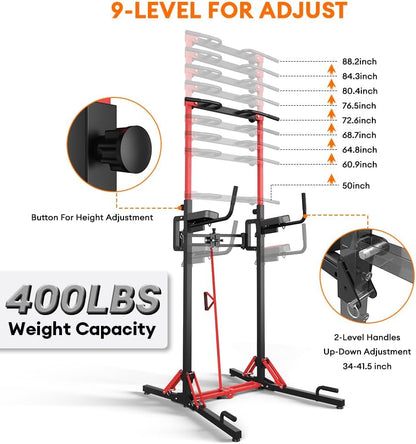 ONETWOFIT Foldable Power Tower Dip Station and Power Tower, Height Adjustable, Multifunctional Power Station with Pull Up Bar, Push Support Handles, Heavy Strength Training Equipment for Gyms - QUORE