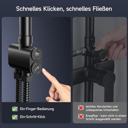 Douchekolom – Douchegarnituur – Regendouche – Douchepaneel – Douchekraan – Mat Zwart – 30x30 cm Vierkante Regendouche – Messing Omsteker Met 3 Handdouchestanden