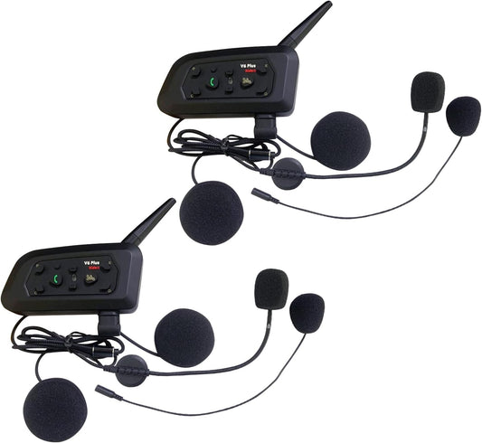Vnetphone 2 x V6 Bluetooth motorfiets intercom helm communicator headset, 1200 m bereik 6 bestuurders interphone, handleiding in het Duits
