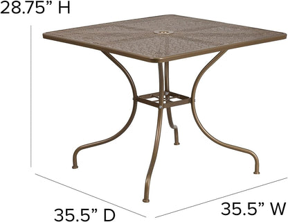 Flash Meubels 35,5'' Vierkant Binnen-Outdoor Staal Patio Tafel hedendaags 35.5"D x 35.5"W x 28.75"H Goud