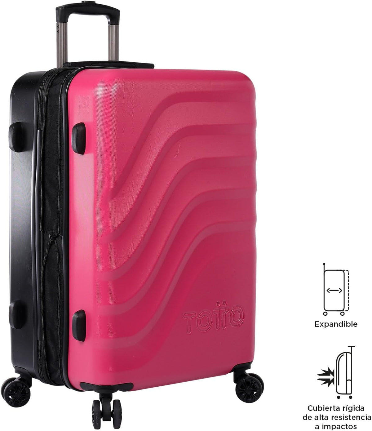 TOTTO Bazy+, harde koffer, cabinemaat, medium of groot (39 l, 64 l of 100 l), afzonderlijk of 3-delige set, schokbestendig, 360° wielen, telescopische handgreep, interne riemen, TSA-hangslot, Deco