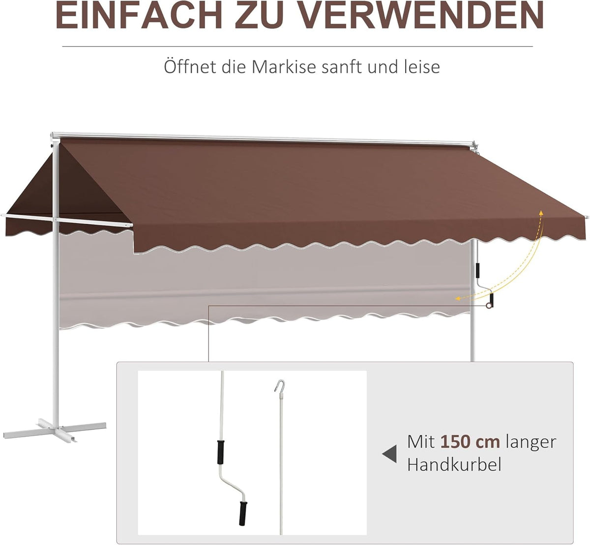 Vrijstaande Luifel – Staande Zonwering – Tuinluifel – Balkonluifel – Overkapping – Verstelbare Dakhoek – Waterafstotend PU-Polyester – 450x340x255 cm – Koffiekleur