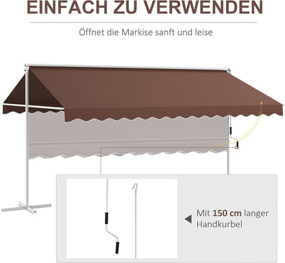 Vrijstaande Luifel – Staande Zonwering – Tuinluifel – Balkonluifel – Overkapping – Verstelbare Dakhoek – Waterafstotend PU-Polyester – 450x340x255 cm – Koffiekleur